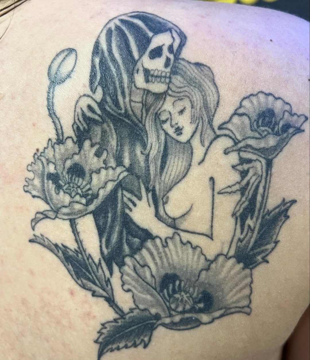 Tattoo by @the_slim_reaper_tattoo — black_and_grey, illustrative
