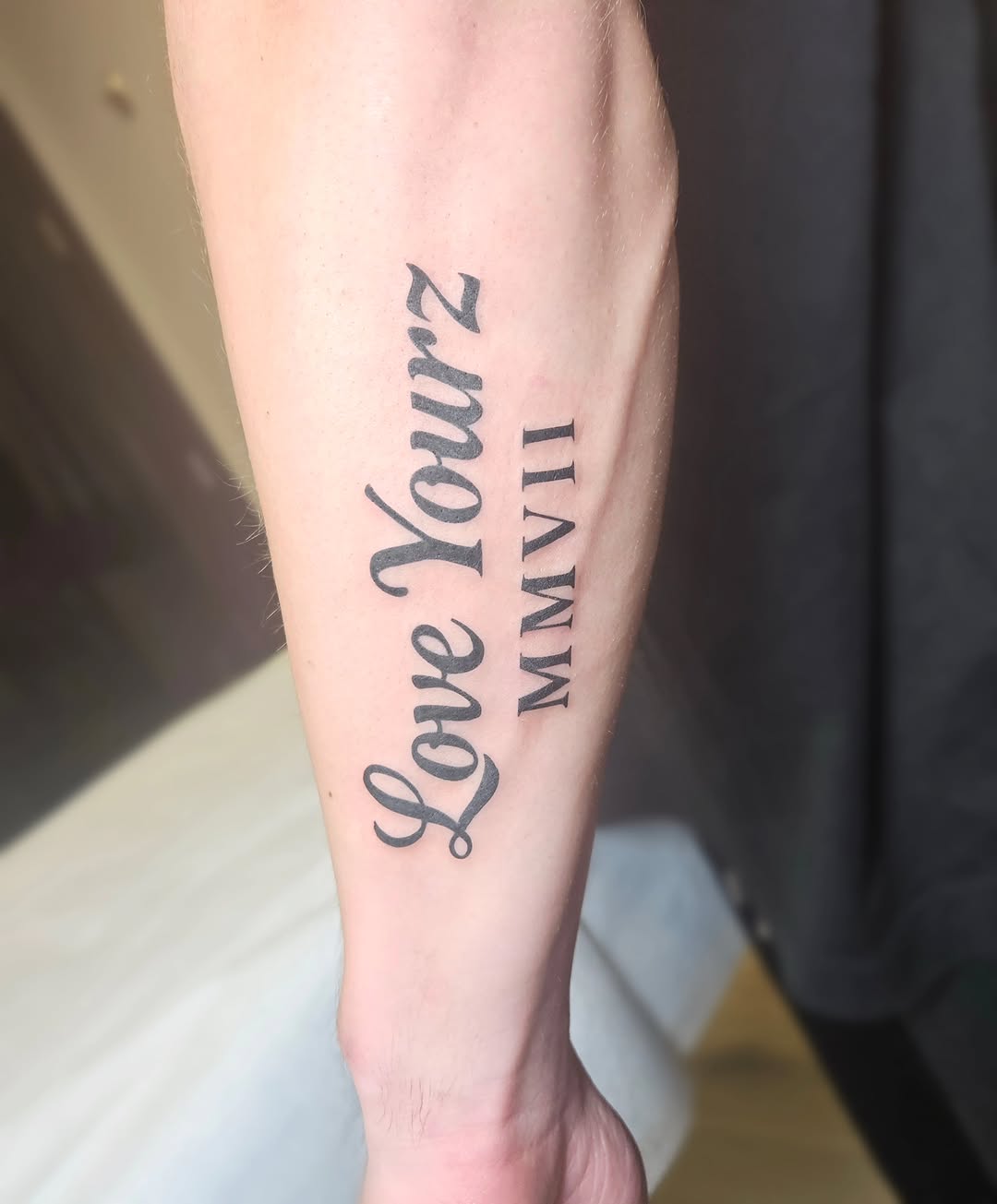 Tattoo by @tattsbytayy — lettering_script, fine_line