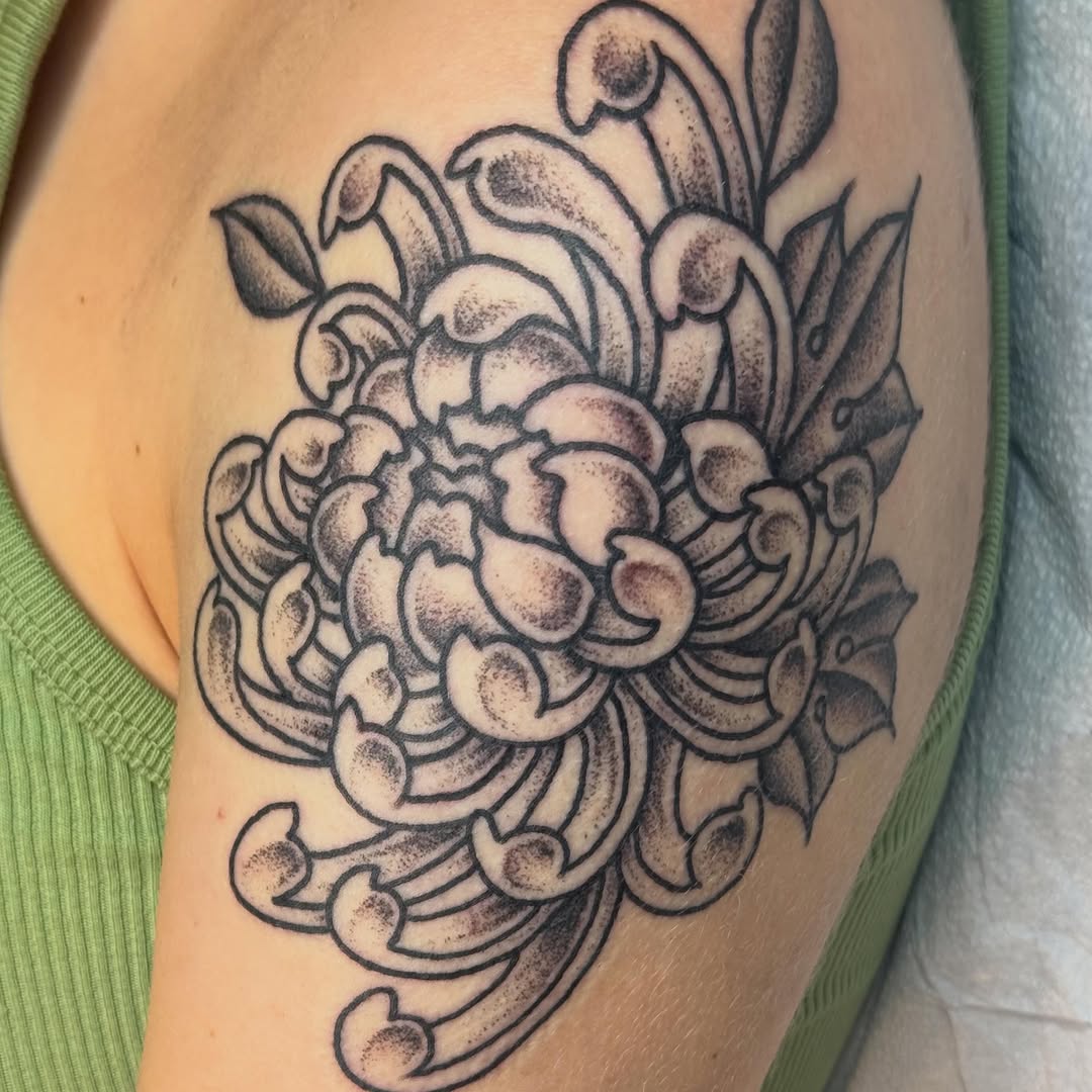 Tattoo by @rev.claytattooer — dotwork, black_and_grey
