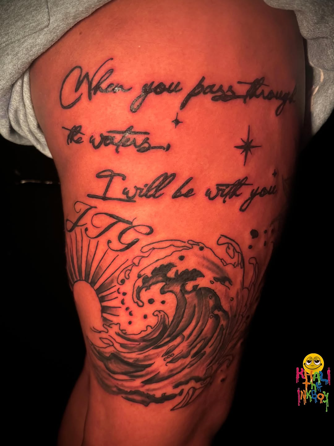 Tattoo by @khali.the.inkboy — lettering_script, illustrative