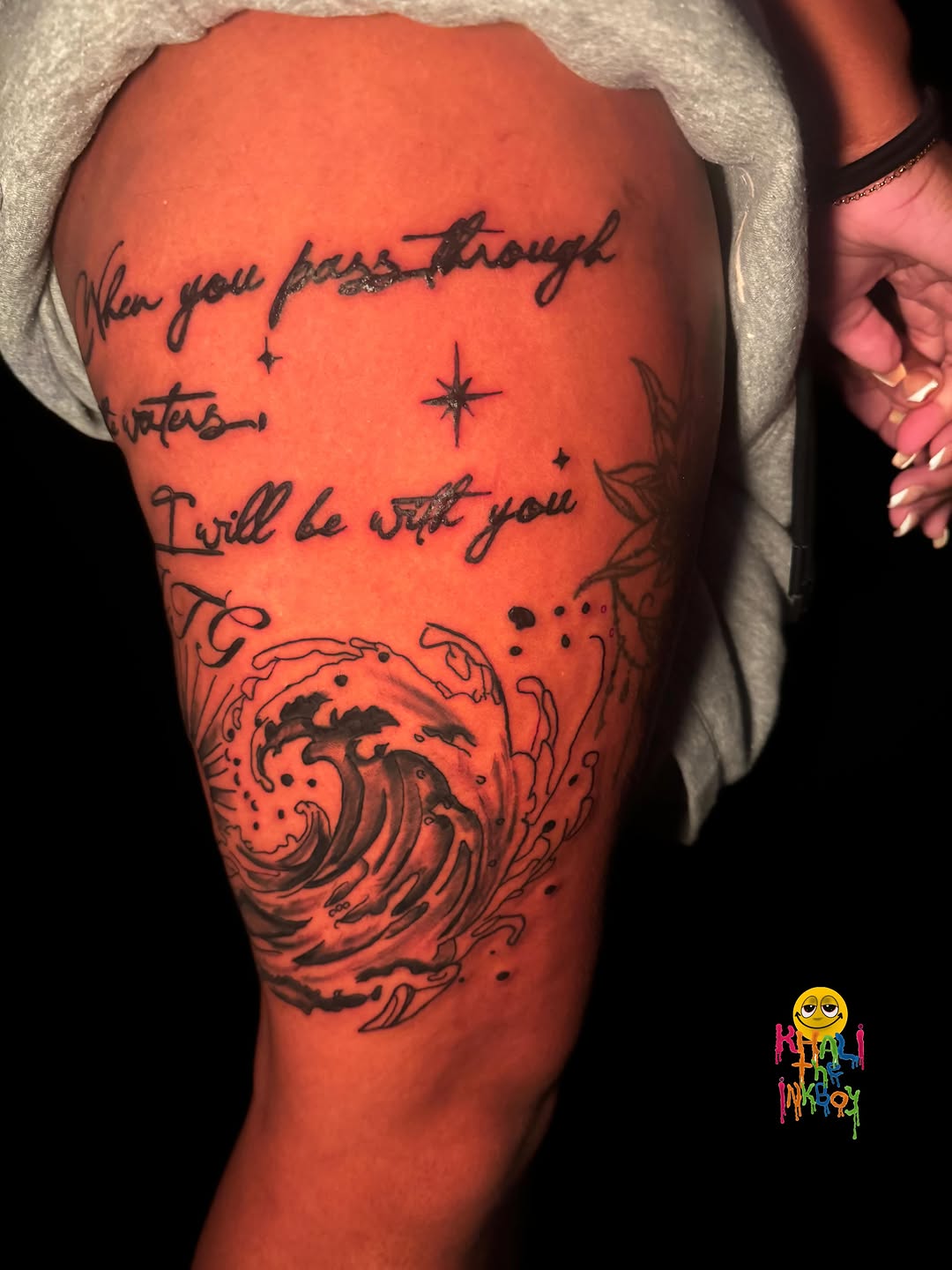 Tattoo by @khali.the.inkboy — lettering_script, illustrative