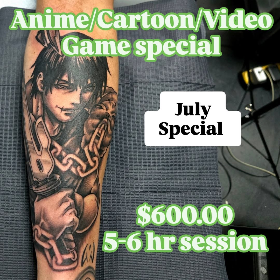 Tattoo by @thatdamcee — anime, black_and_grey