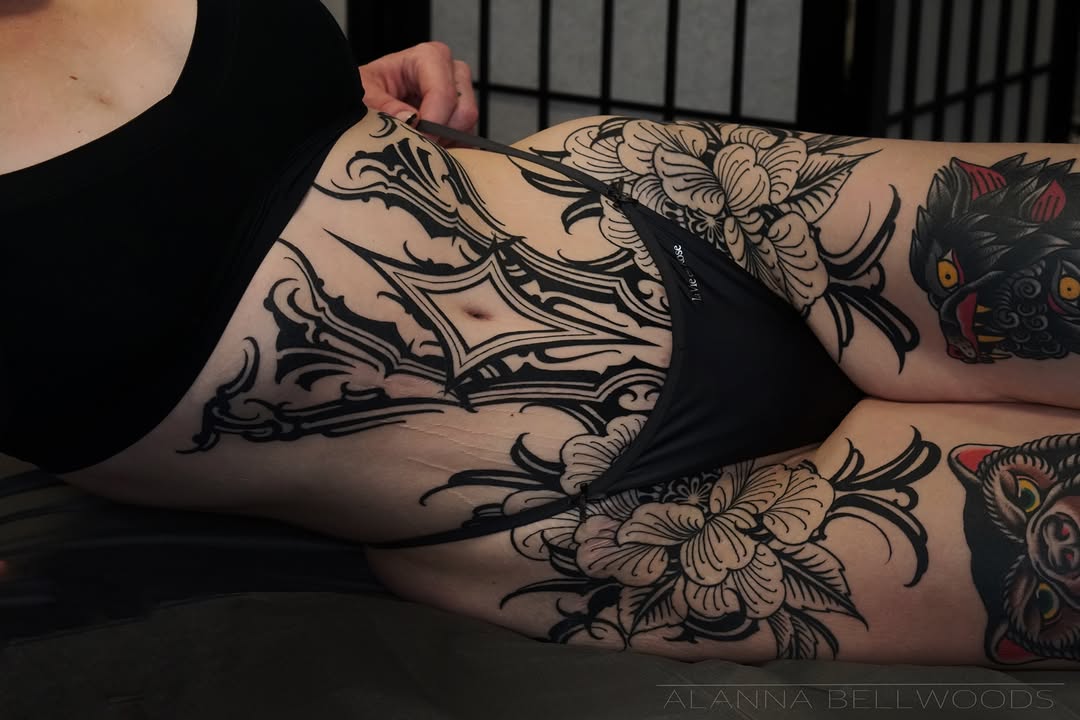 Tattoo by @alannabellwoods โ blackwork, black_and_grey