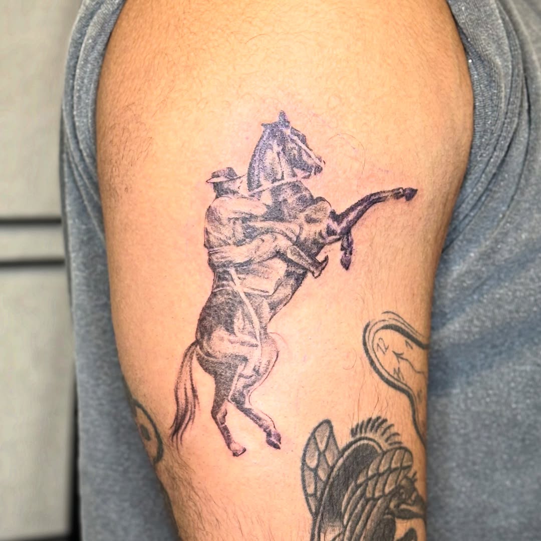 Tattoo by @valentine_tats — black_and_grey, illustrative
