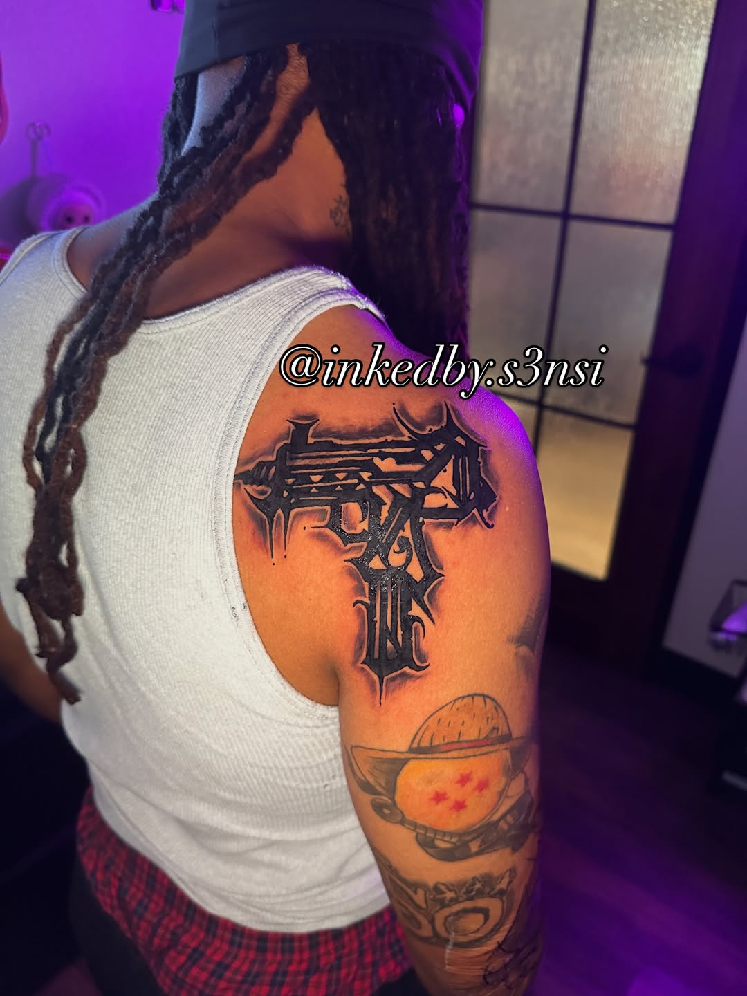 Tattoo by @inkedby.s3nsi — blackwork, lettering_script