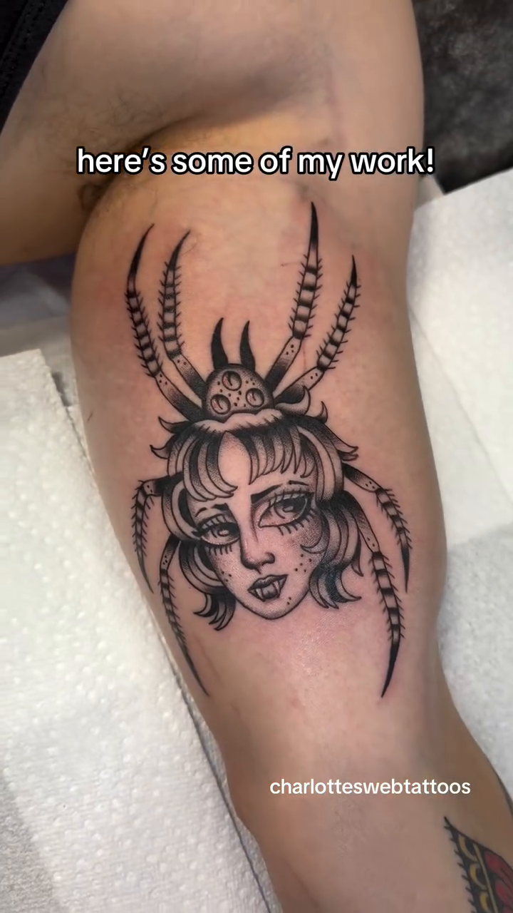 Tattoo by @charlotteswebtattoos — illustrative, black_and_grey