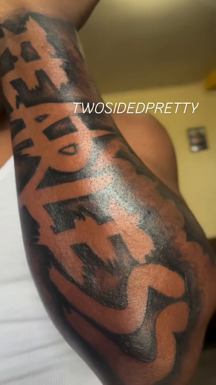 Tattoo by @twosidedpretty โ lettering_script, blackwork