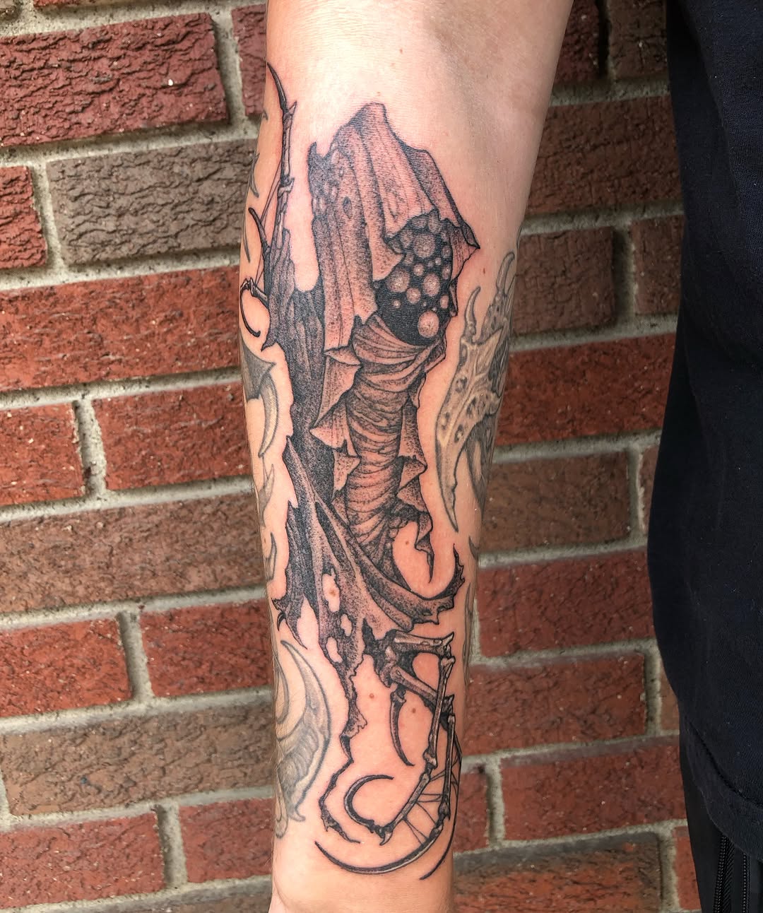 Tattoo by @sea.of.mercy — black_and_grey, dark_realism
