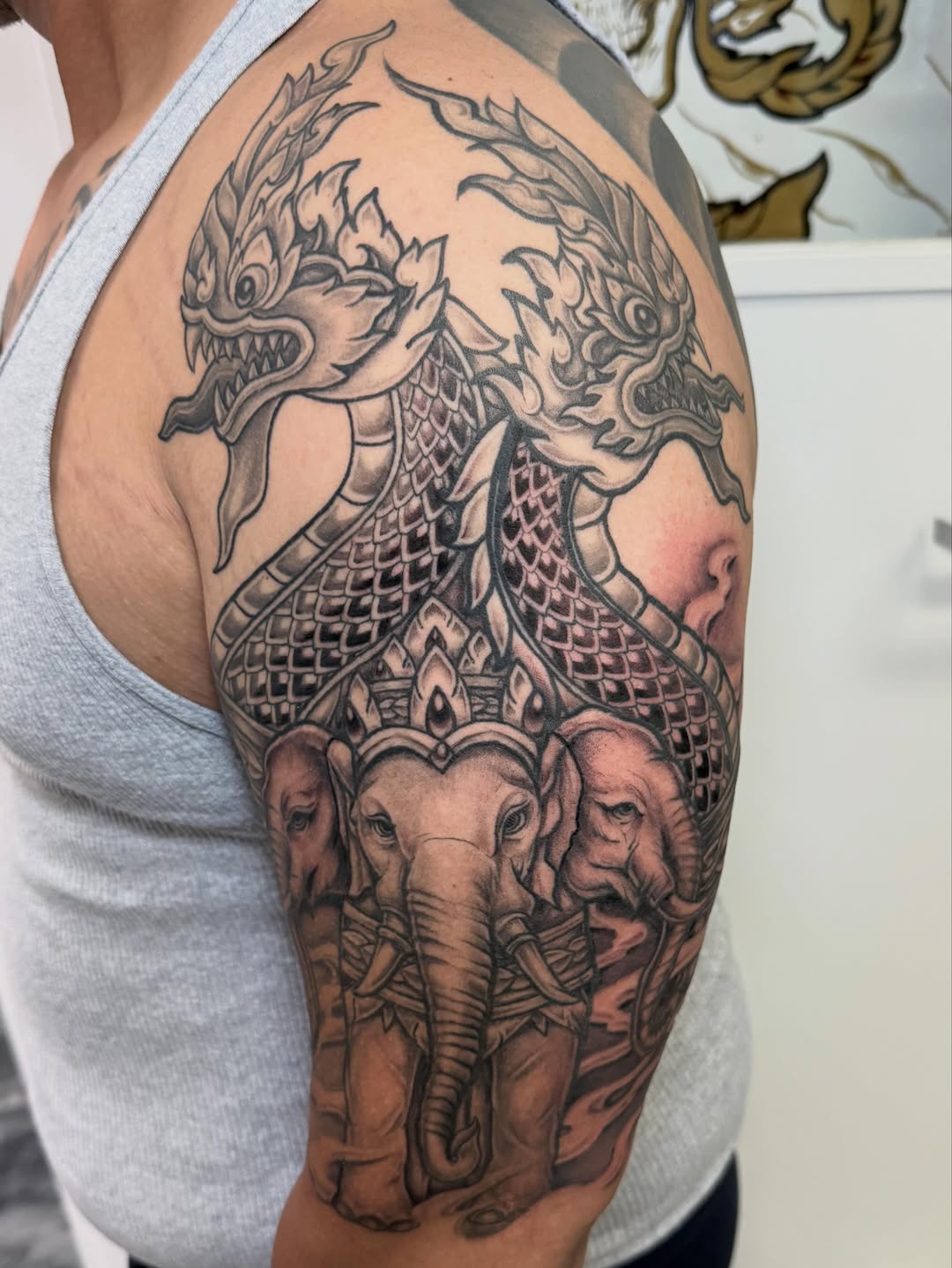 Tattoo by @mekong_lotus — japanese_irezumi, black_and_grey