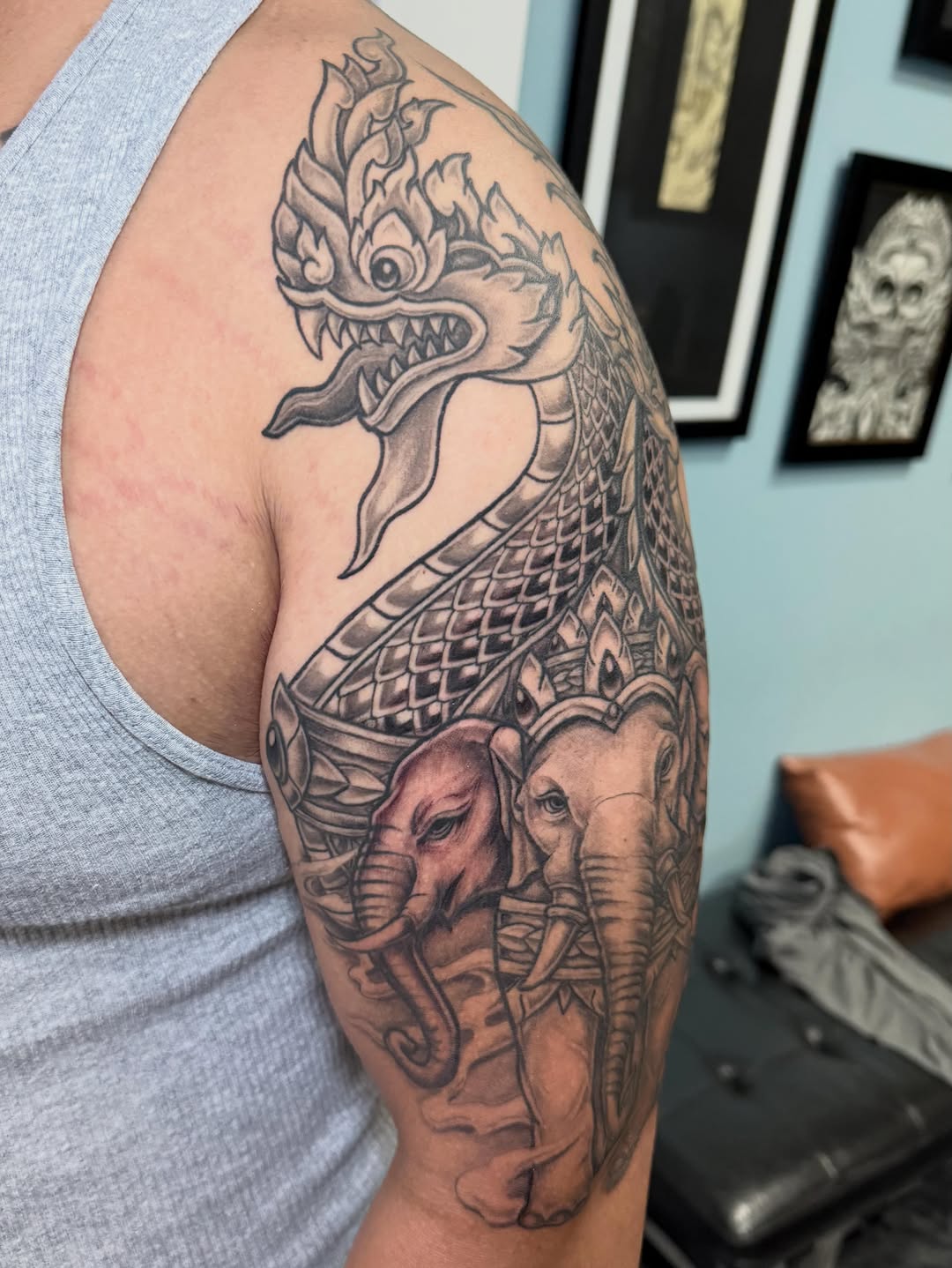 Tattoo by @mekong_lotus — japanese_irezumi, black_and_grey
