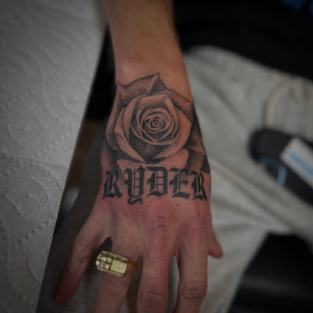 Tattoo by @ambergram_chicago — black_and_grey, lettering_script