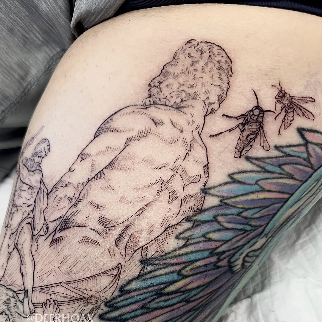 Tattoo by @deerhoax — illustrative, black_and_grey