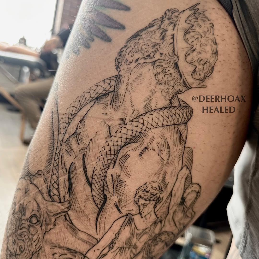 Tattoo by @deerhoax — black_and_grey, realism