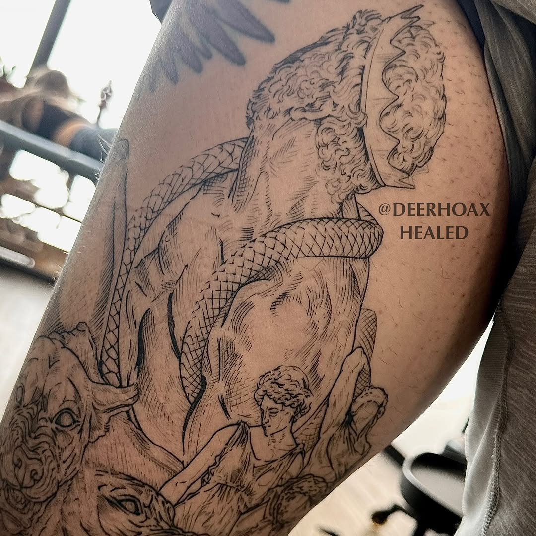 Tattoo by @deerhoax — illustrative, black_and_grey