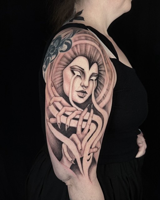 Tattoo by @fineartunbound — black_and_grey, dark_realism