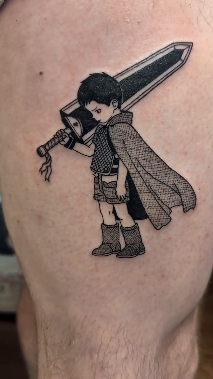 Tattoo by @kariswho — anime, black_and_grey