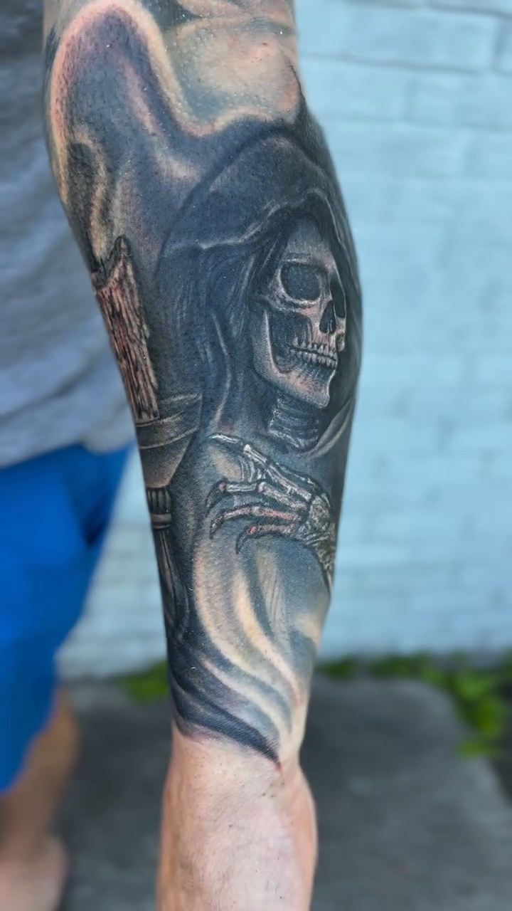 Tattoo by @shesarudemisfit — black_and_grey, realism