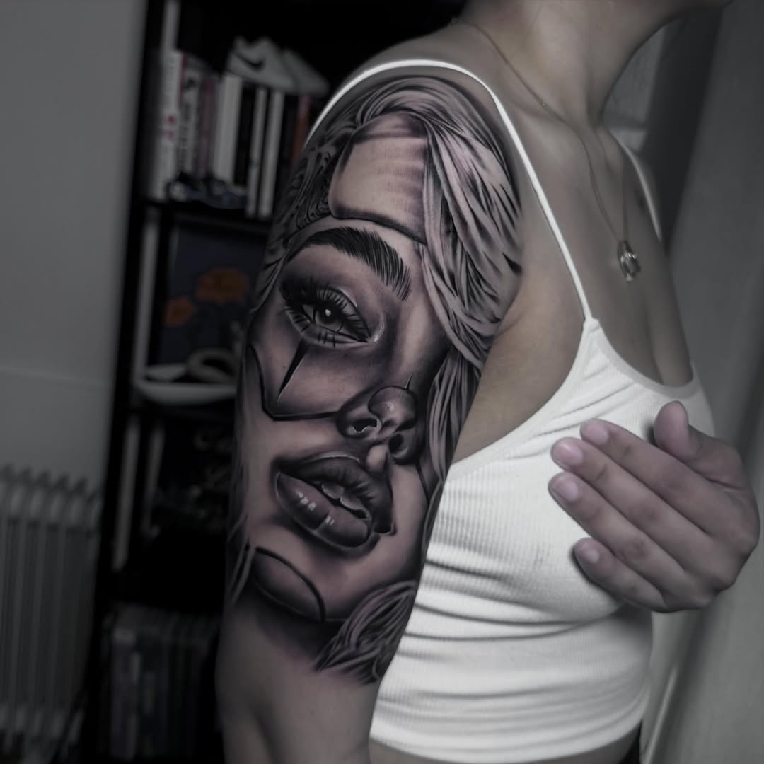 Tattoo by @yowmadfboy — realism, black_and_grey
