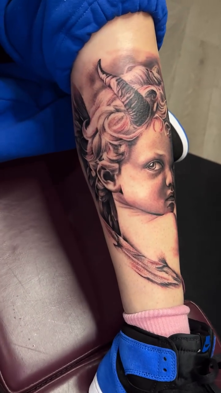 Tattoo by @westhustleart — dark_realism, black_and_grey