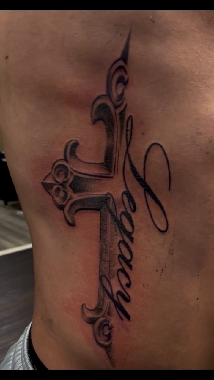 Tattoo by @mikey.ramz — black_and_grey, lettering_script