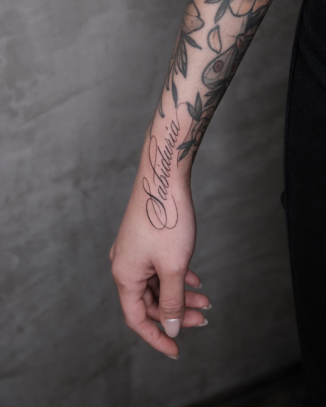 Tattoo by @corina.tattoo — lettering_script, fine_line