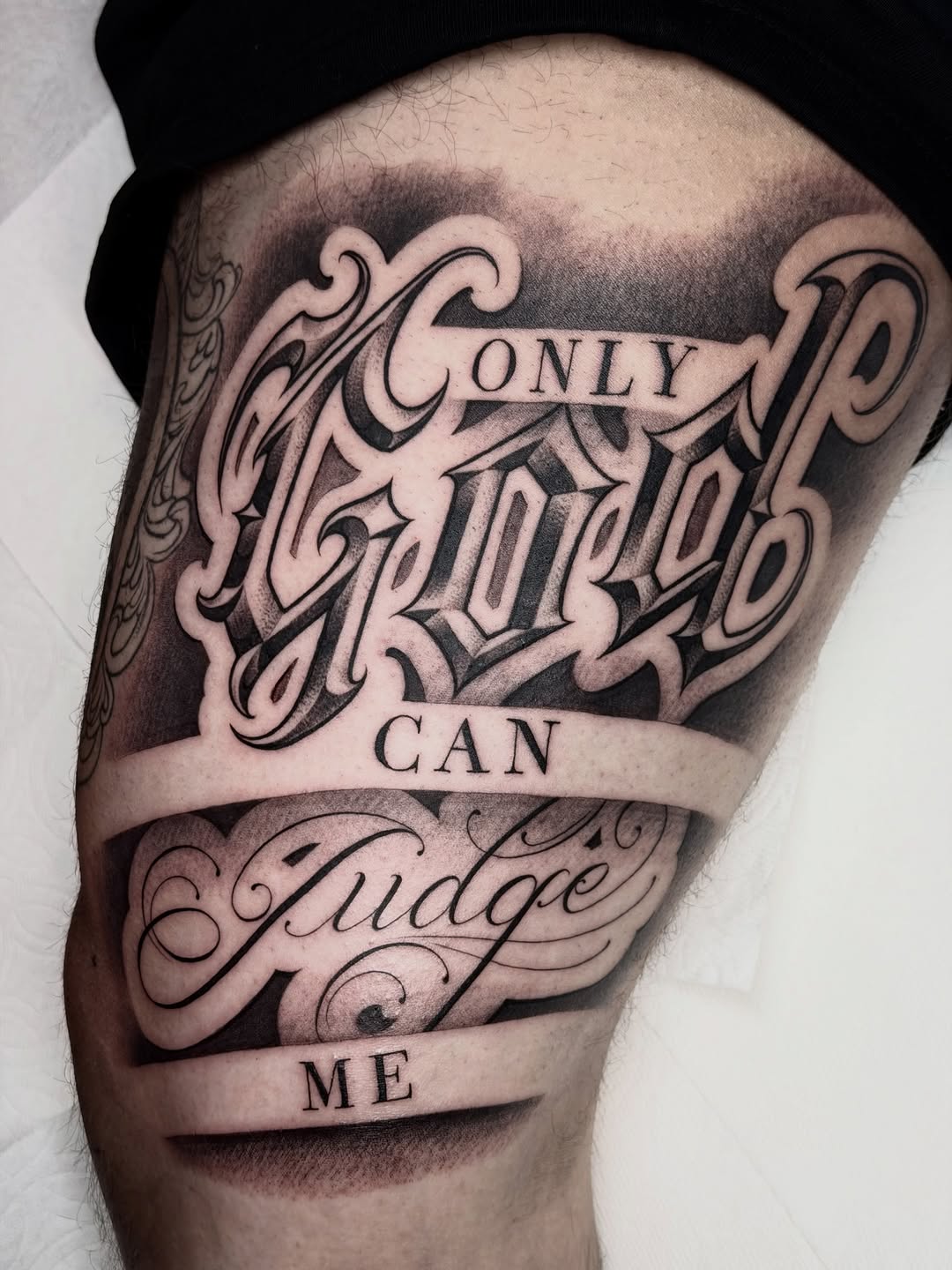 Tattoo by @marcusmartineztattoo β lettering_script, black_and_grey