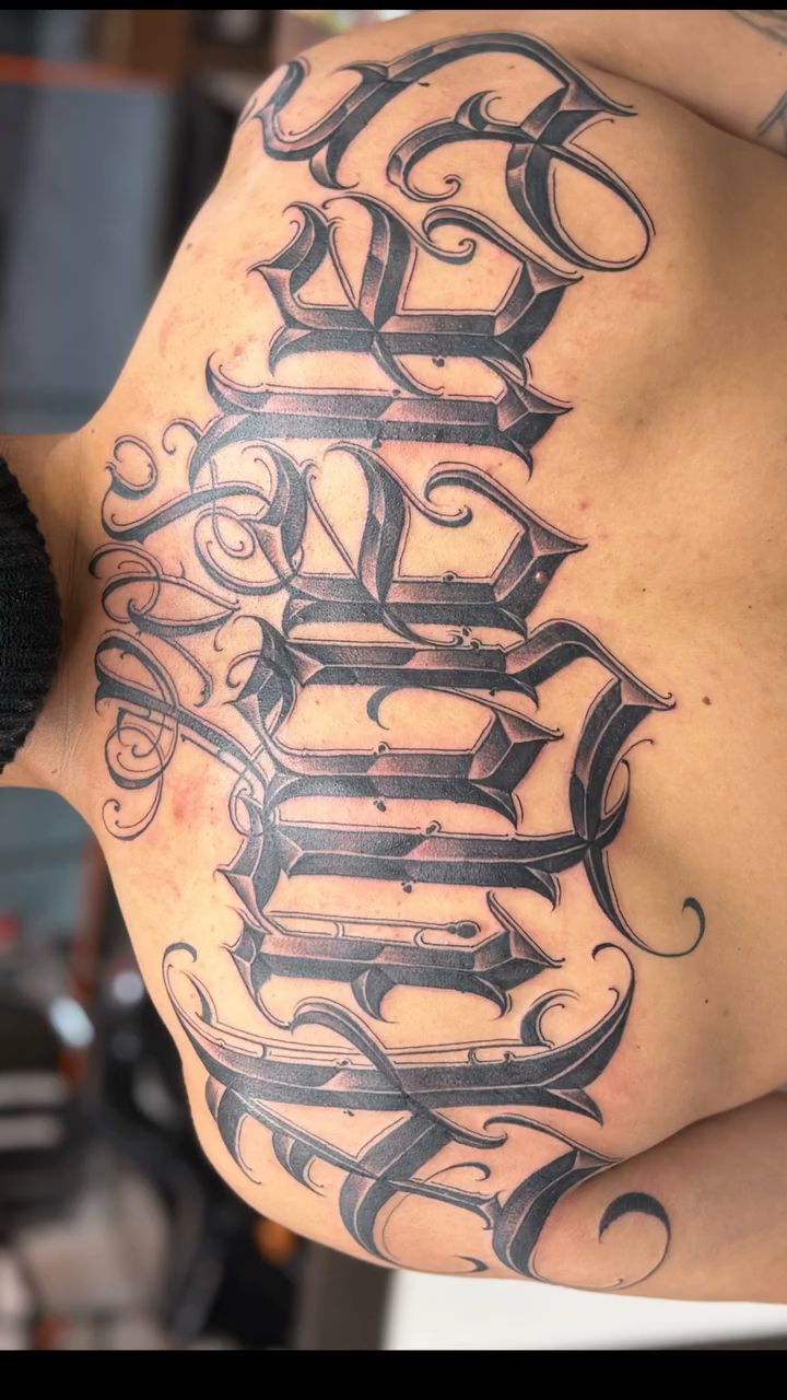 Tattoo by @nickysix86 — lettering_script, blackwork