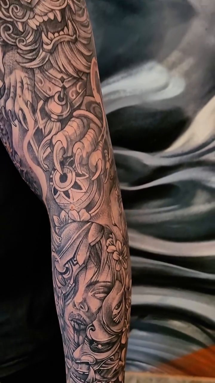Tattoo by @tattoo_ks_anastasiia — japanese_irezumi, black_and_grey