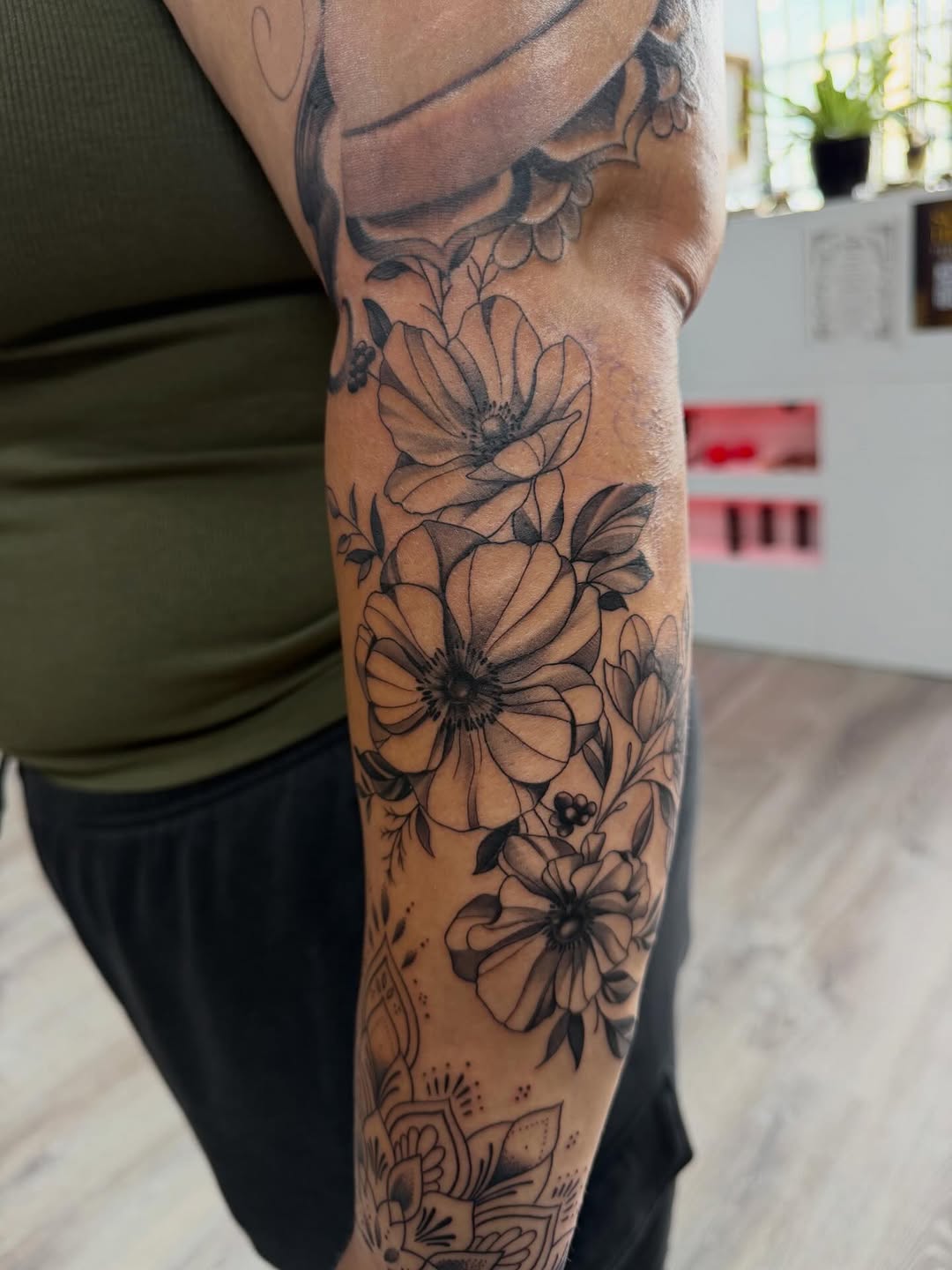 Tattoo by @d_goddess_tattoos — black_and_grey, ornamental