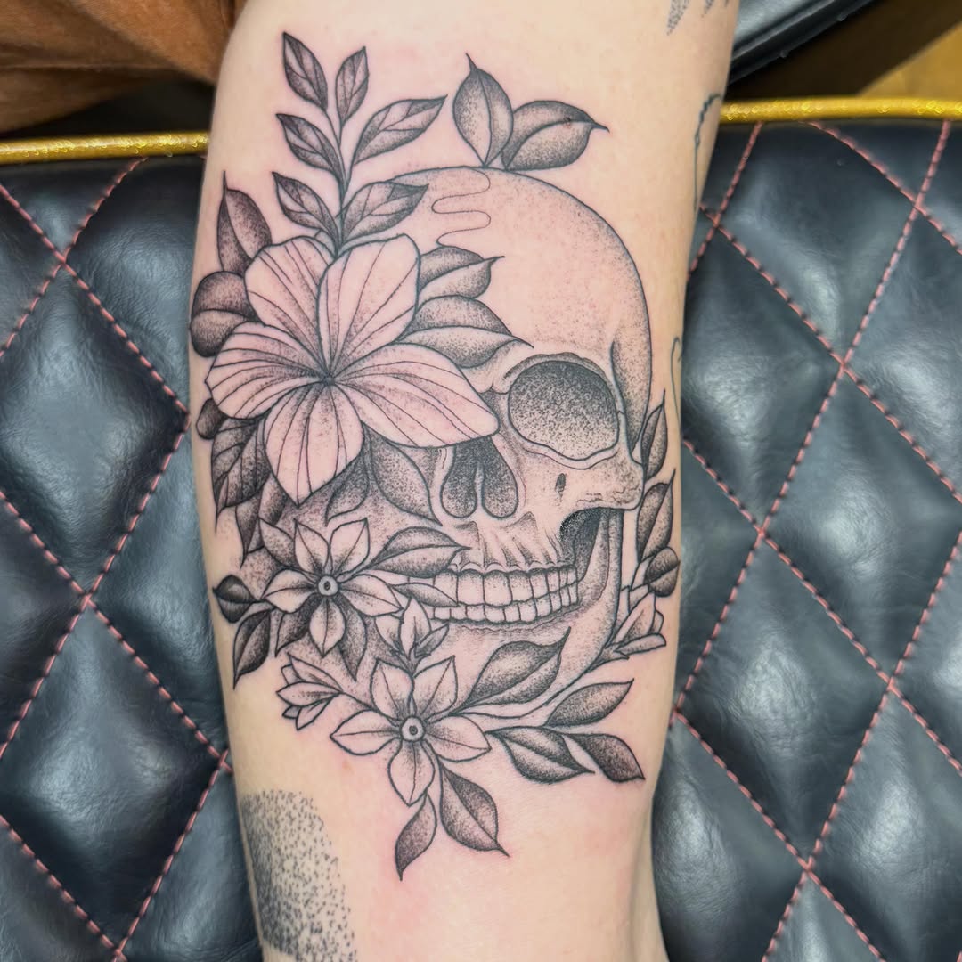 Tattoo by @oldetownescott — black_and_grey, dotwork