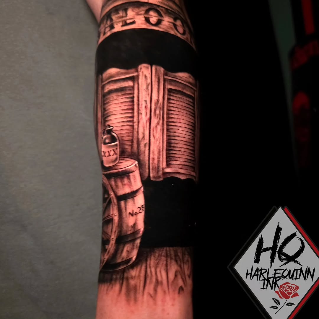 Tattoo by @harlequinn_ink — realism, black_and_grey