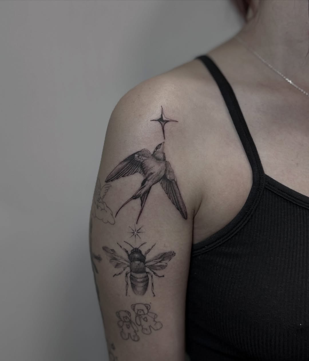 Tattoo by @mugshot.ink — illustrative, black_and_grey