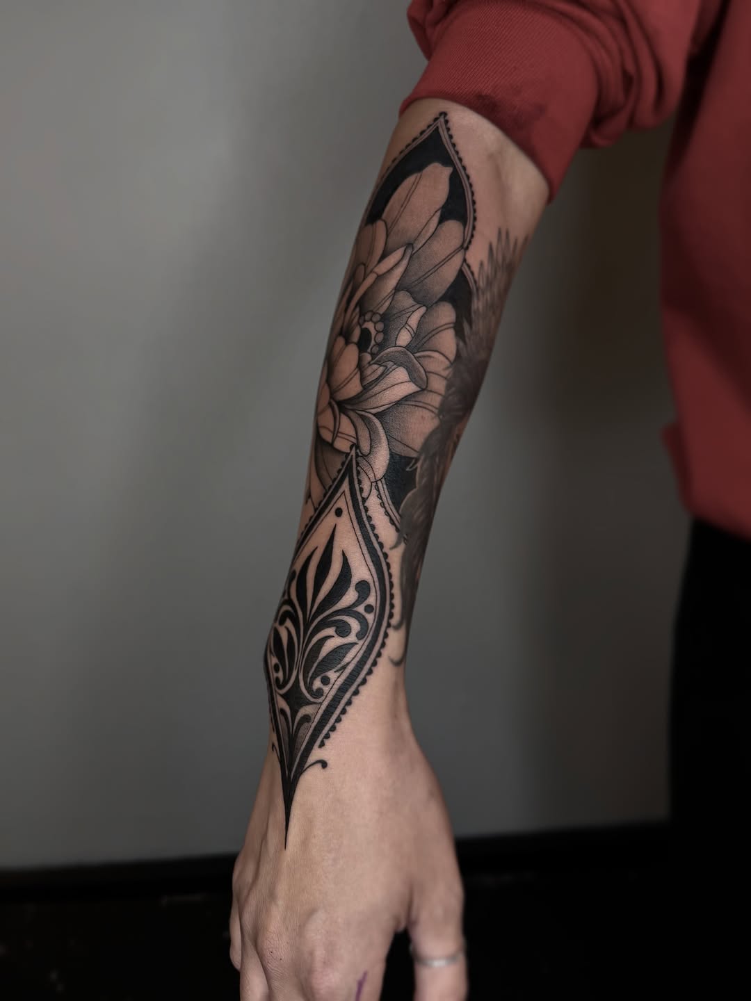 Tattoo by @brandonshelbyart — black_and_grey, ornamental