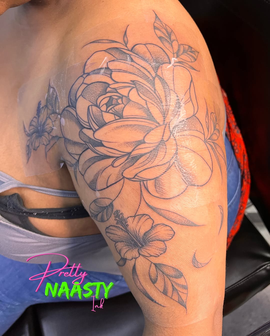 Tattoo by @prettynaasty_ink — illustrative, black_and_grey
