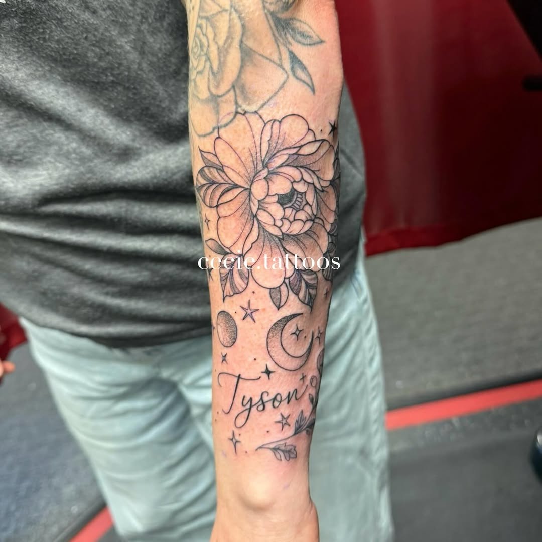 Tattoo by @cecie.tattoos — fine_line, lettering_script