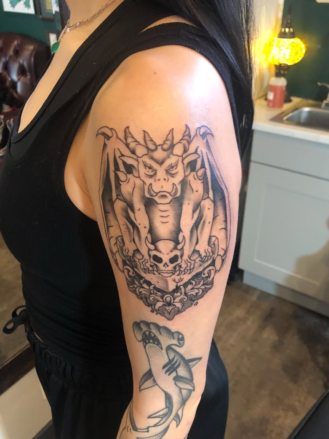 Tattoo by @aidabtattoo — black_and_grey, dark_realism