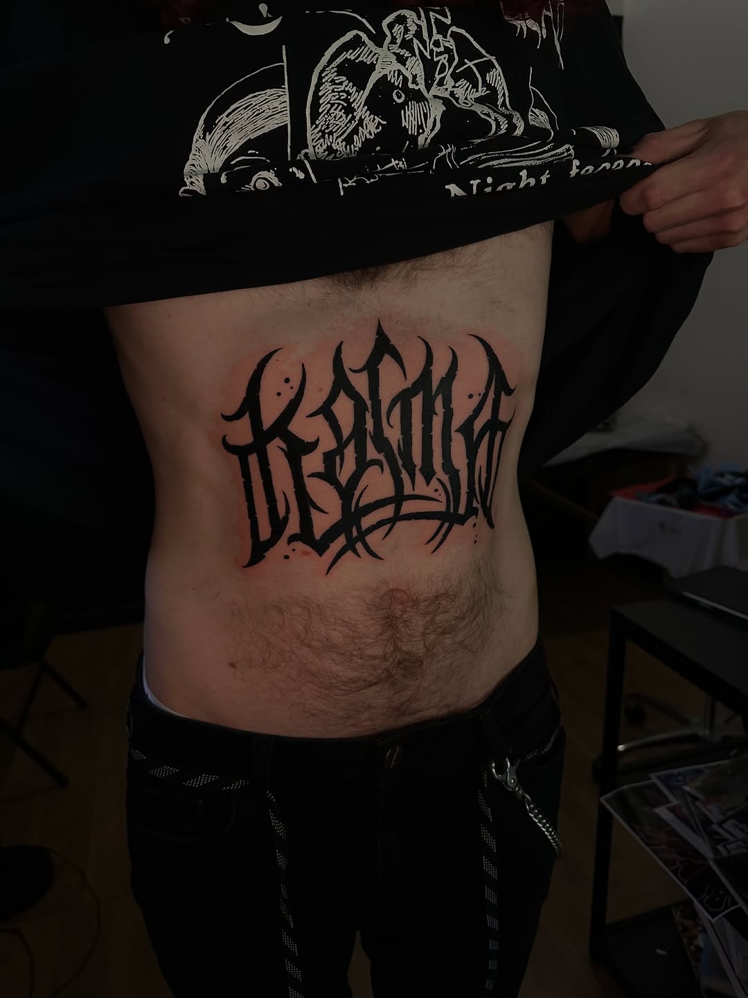 Tattoo by @line_ink — lettering_script, blackwork