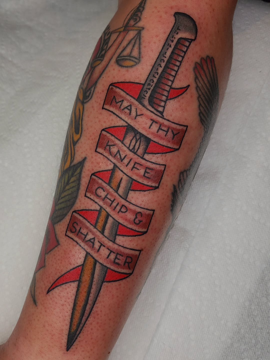 Tattoo by @adambarnestattooer β american_traditional, lettering_script