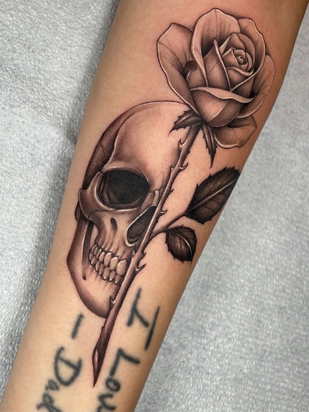 Tattoo by @hoppin.ink — realism, black_and_grey