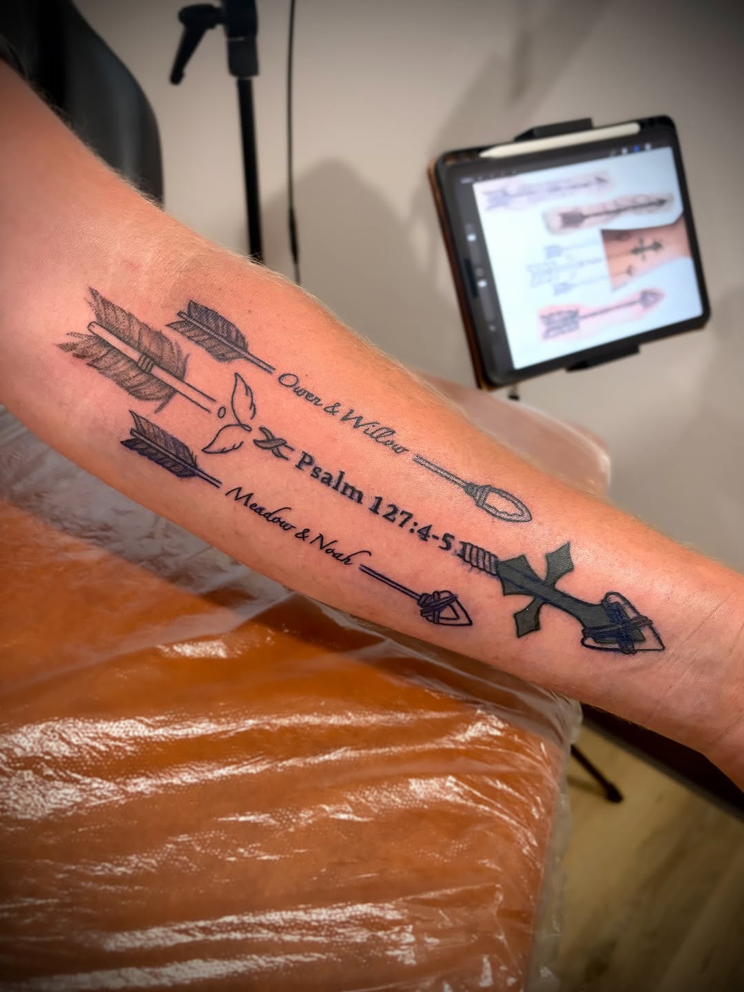 Tattoo by @emilyroseartistrytattoo — lettering_script, illustrative