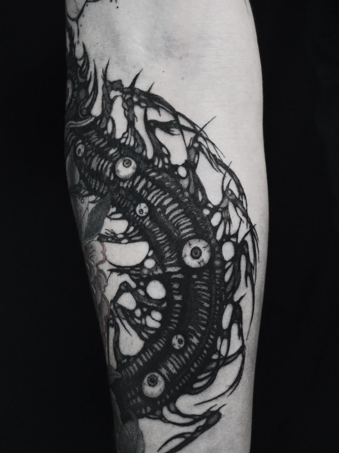 Tattoo by @kikimora.tattoo — blackwork, dark_realism