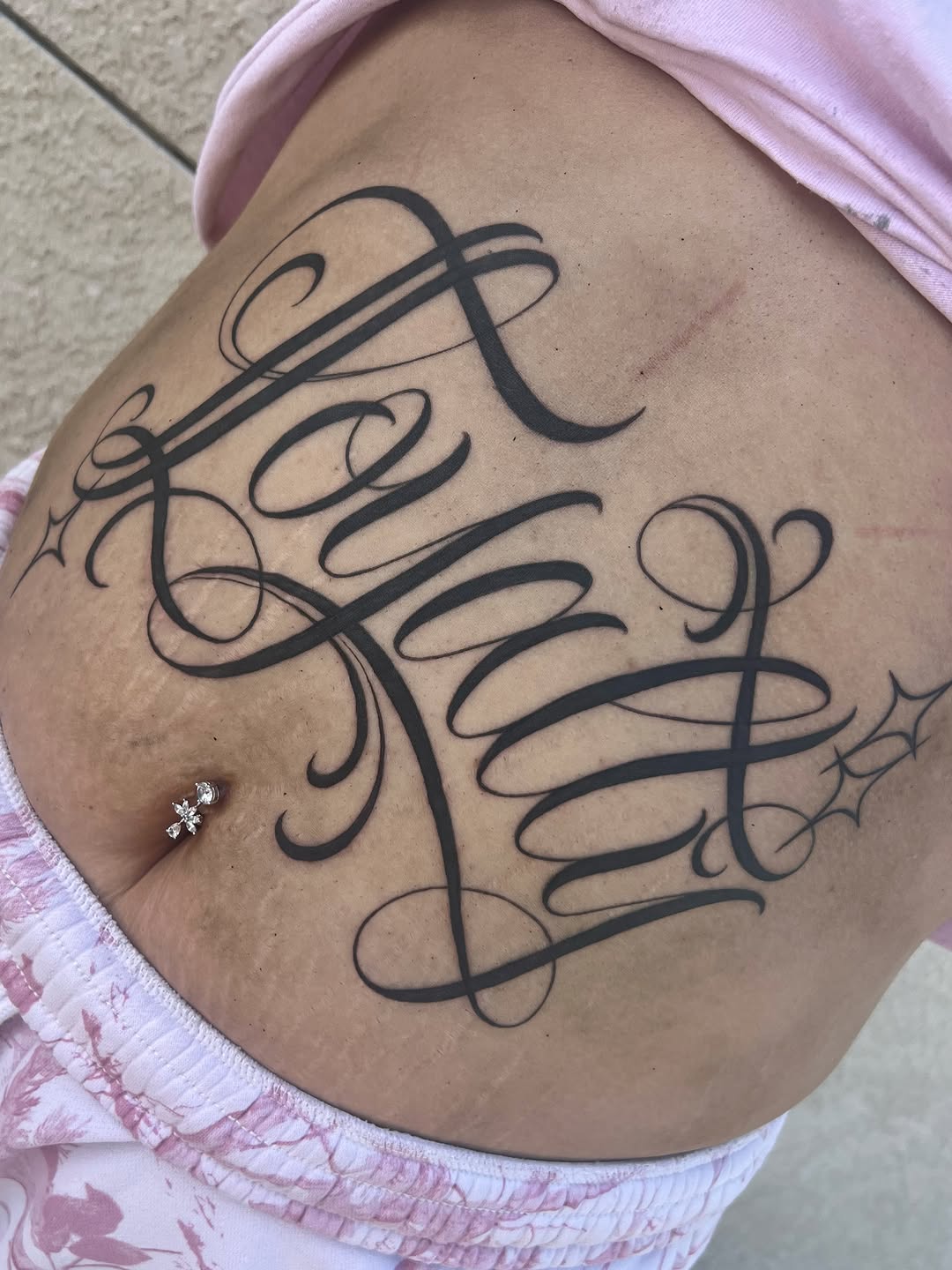Tattoo by @dvminiquex — lettering_script, chicano