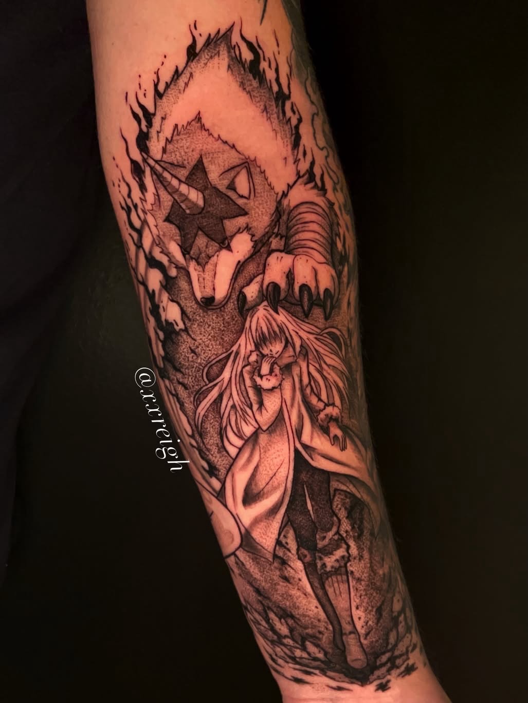 Tattoo by @xxreigh β anime, black_and_grey