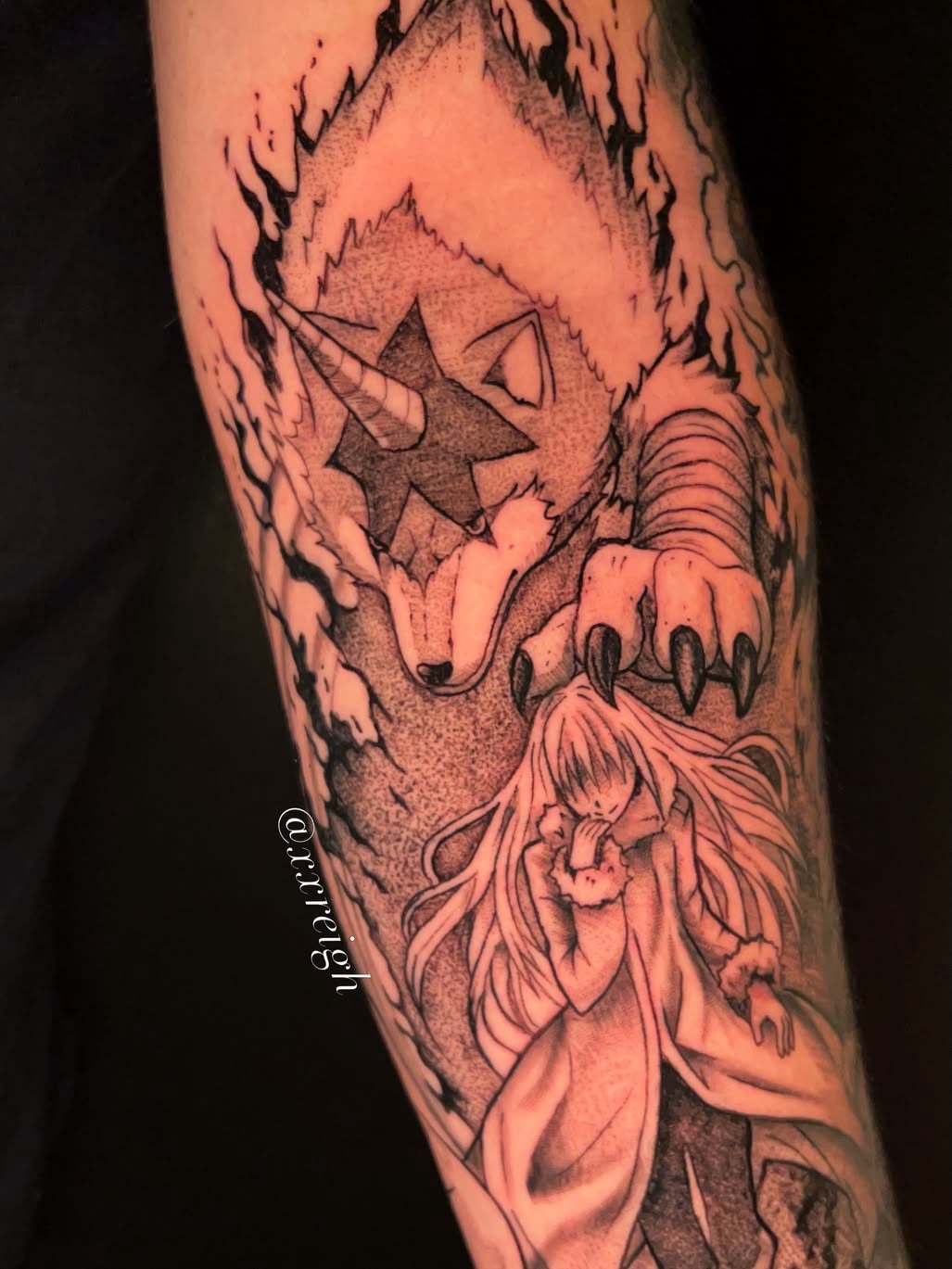 Tattoo by @xxreigh β anime, black_and_grey