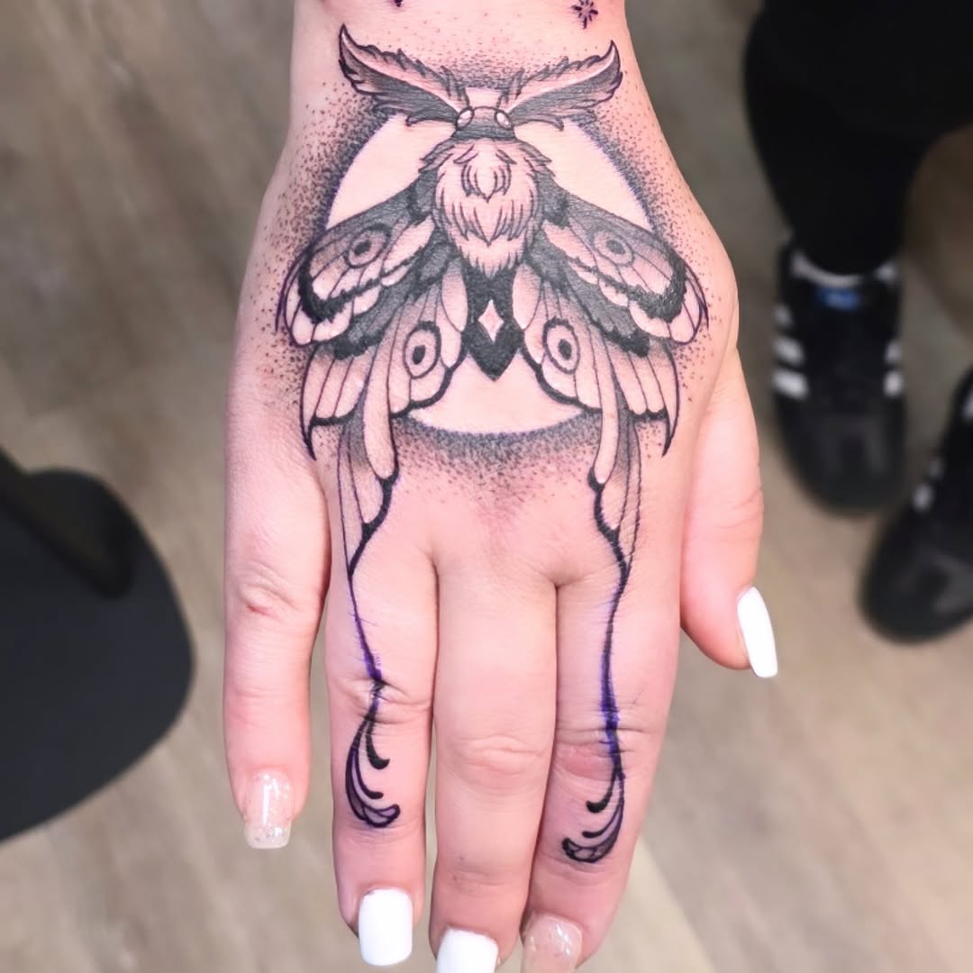 Tattoo by @tatsbykyra1 — black_and_grey, dotwork