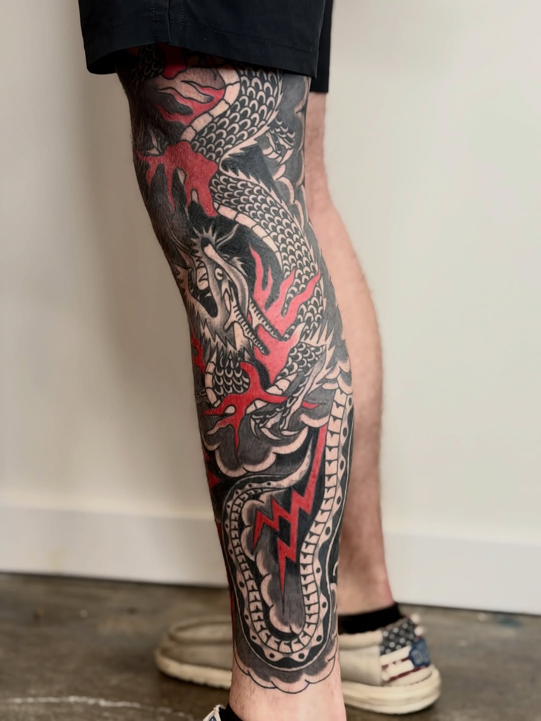Tattoo by @darkcherry__ โ japanese_irezumi, black_and_grey