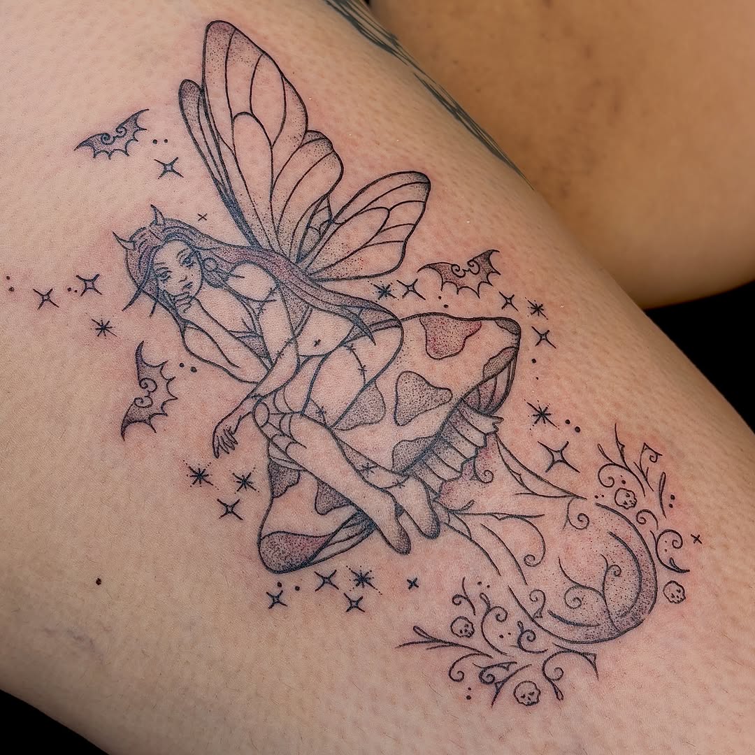 Tattoo by @manicslugorgy — illustrative, dotwork