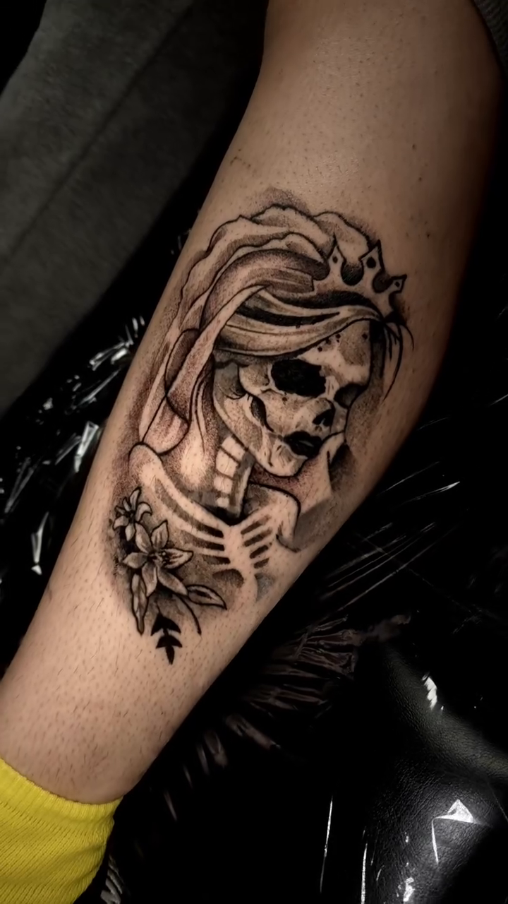 Tattoo by @x1.topsecret — black_and_grey, dark_realism