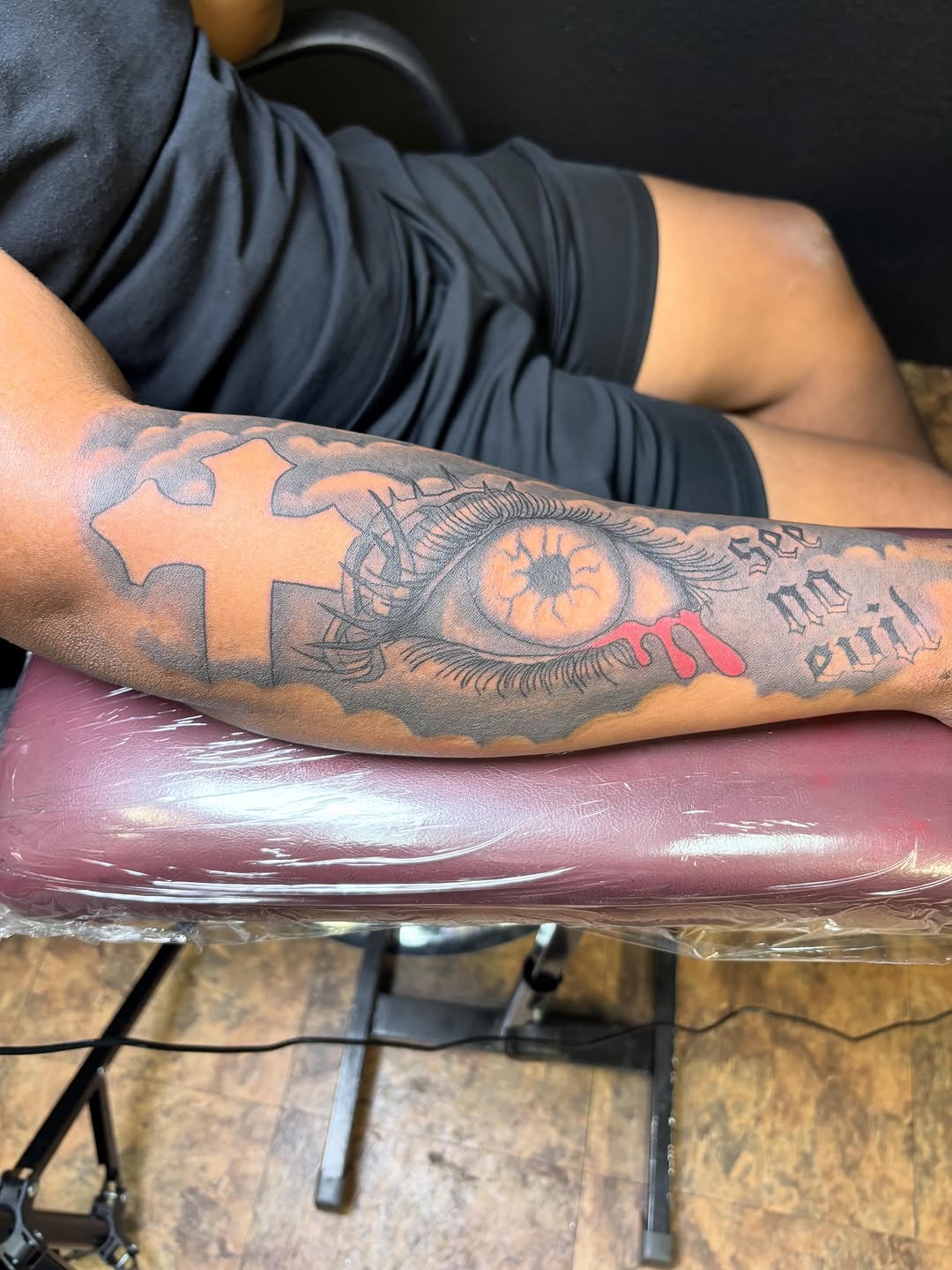 Tattoo by @inkys_ink — black_and_grey, lettering_script