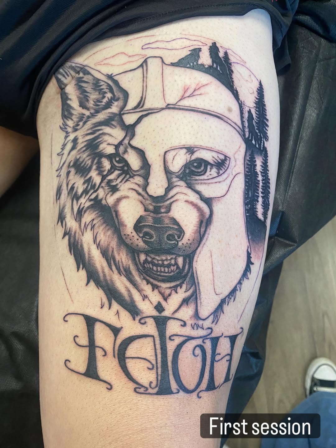 Tattoo by @katecooktattoos — realism, lettering_script